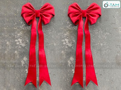 Nơ đỏ vải nhung xịn 4 cánh đuôi siêu dài cỡ lớn [Đứng form] PK-NO-13